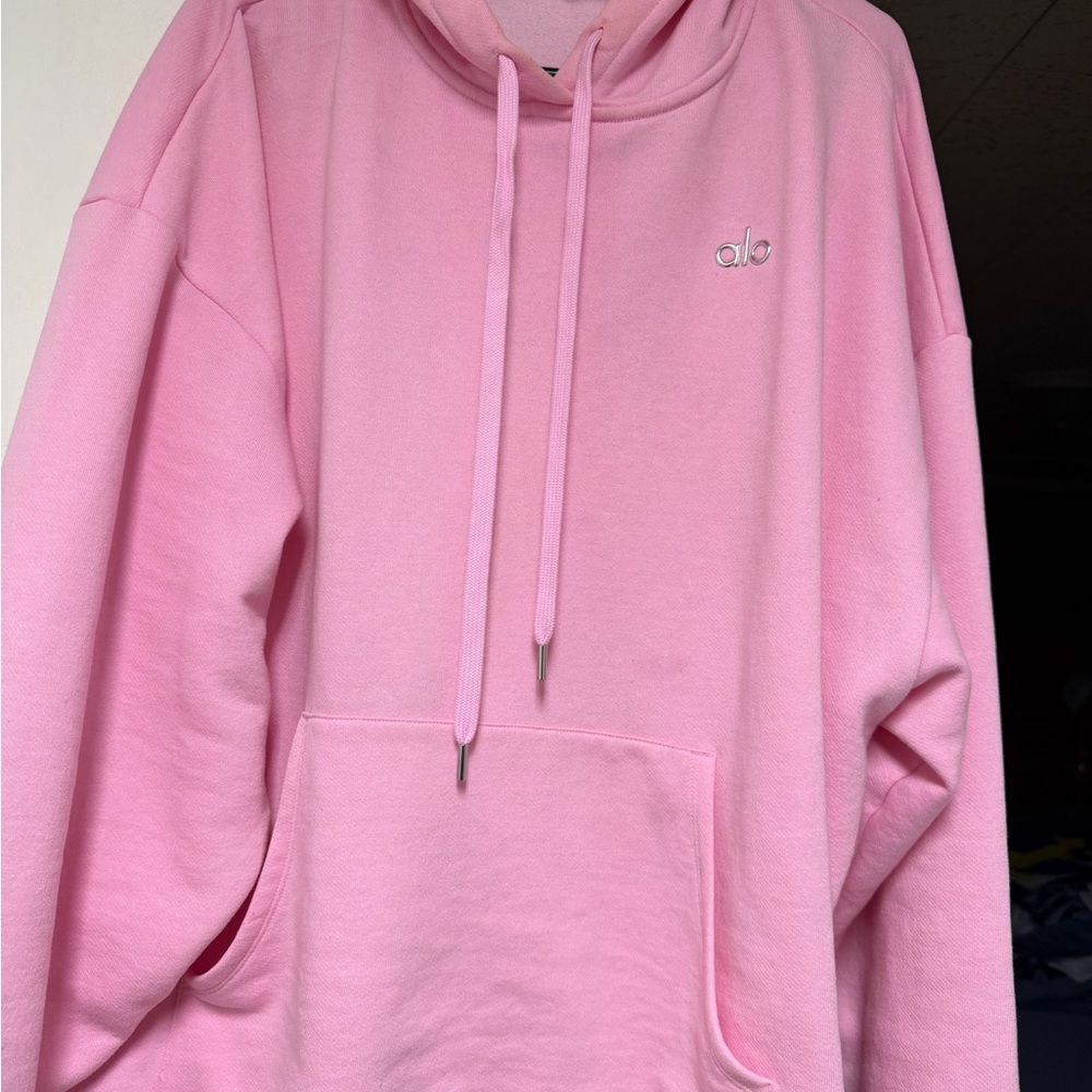 ALO Yoga Light Pink Drawstring Pullover Hoodie